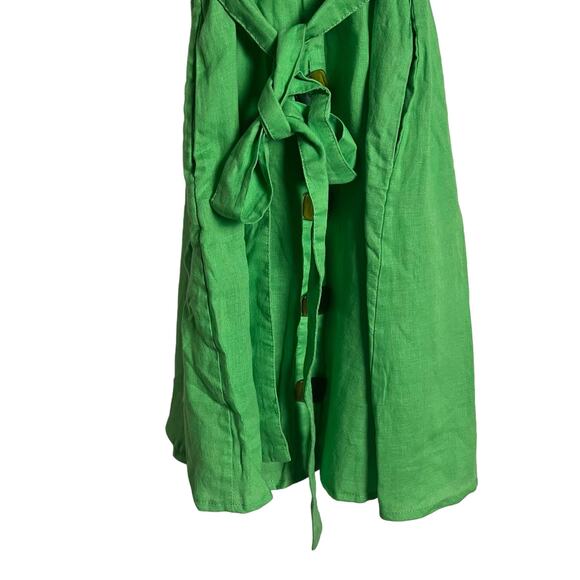 Nicholas Troy Green Linen Button Front Tie Waist Short Sleeve Dress Size 4 - Picture 8 of 12